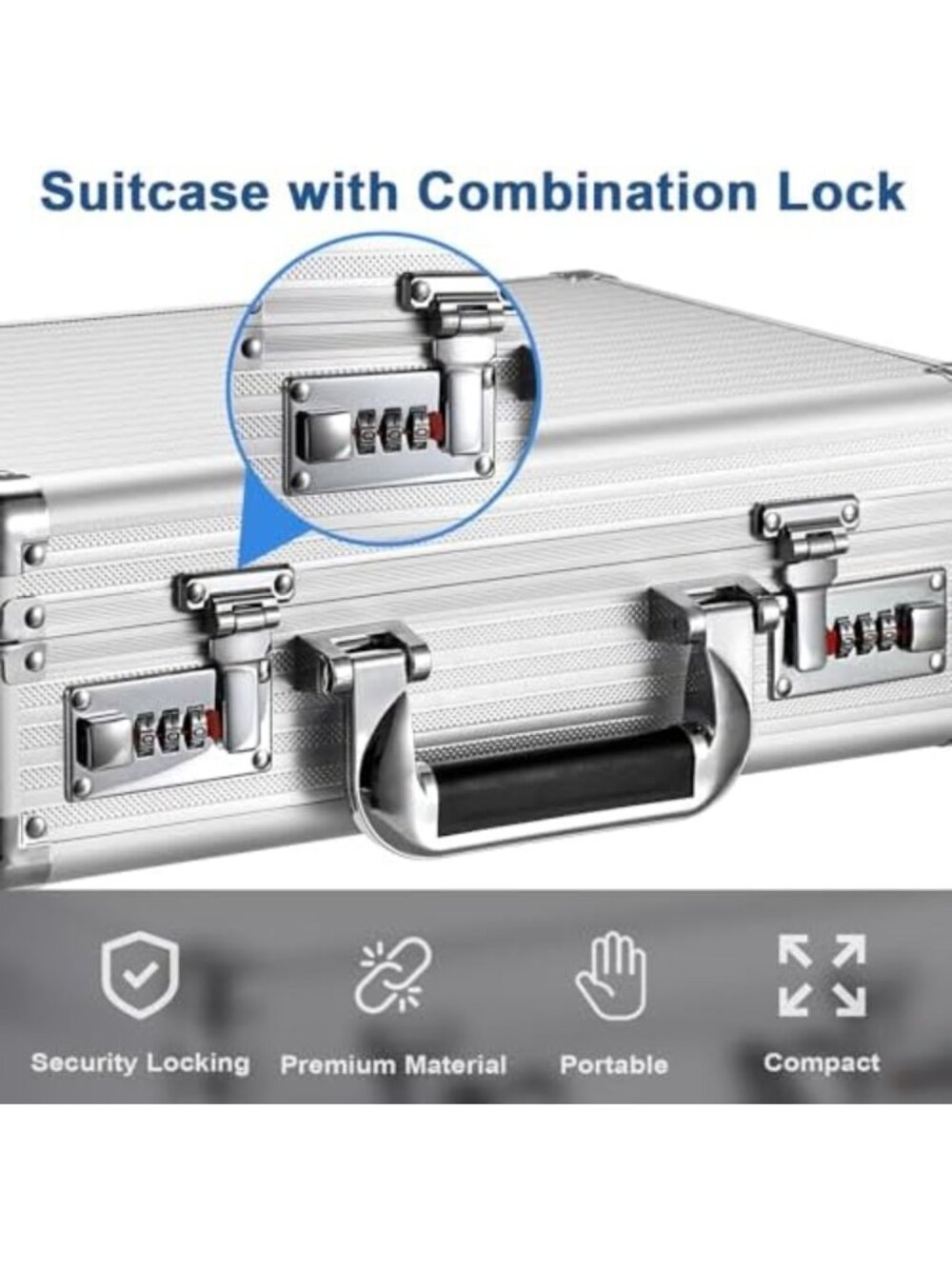 Secure File Organizer Storage Box with Lock & Handle, Stylish Silver Storage - Picture 4 of 7